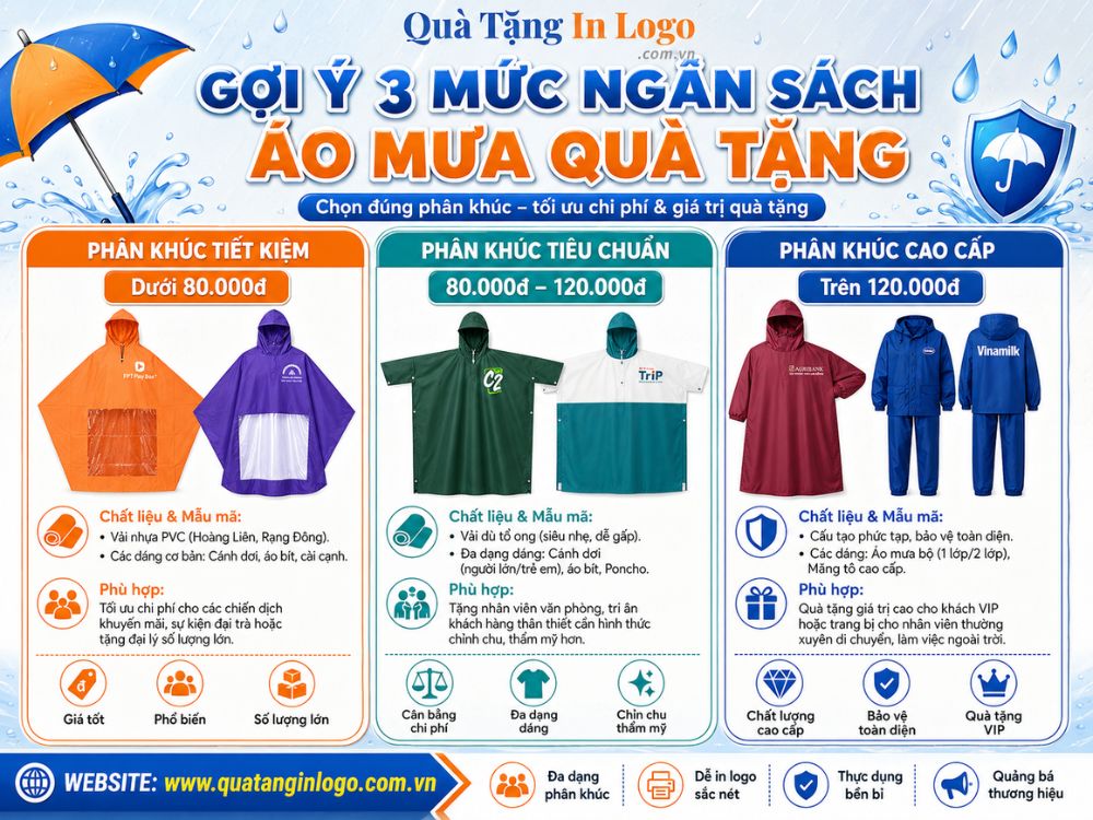 3 phân khúc giá quà tặng áo mưa in logo