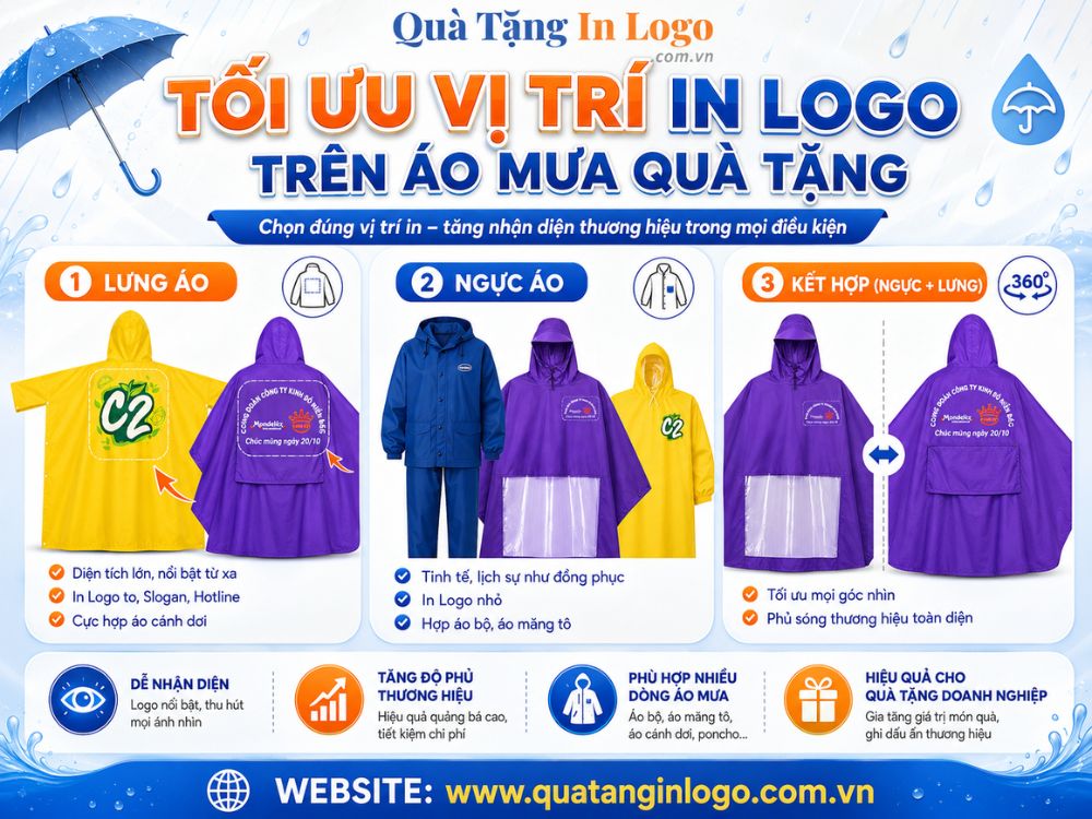 Tối ưu vị trí in logo trên áo mưa quà tặng