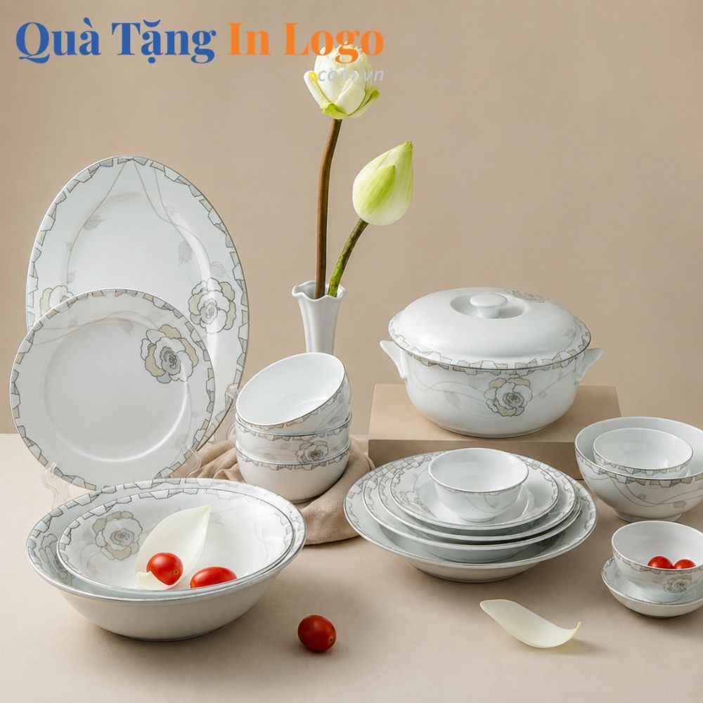 Bộ bát đĩa quà tặng in logo