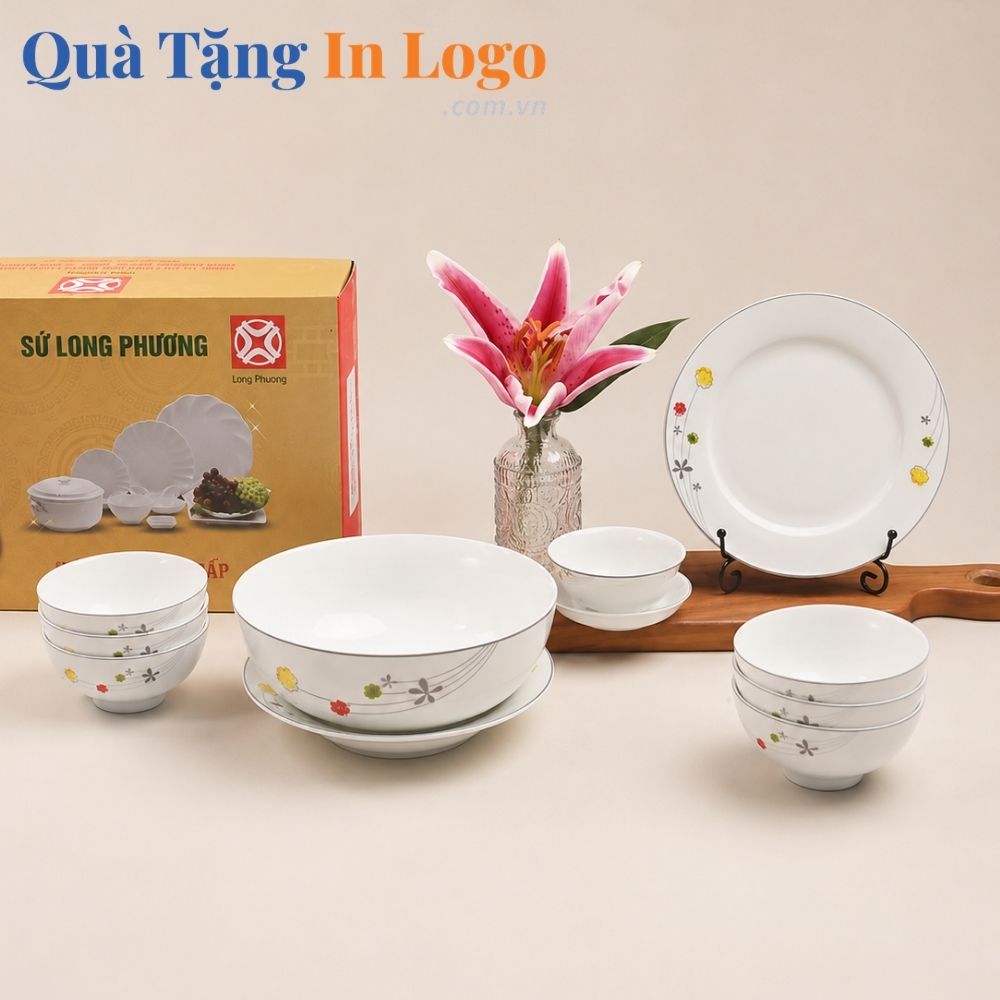 Bộ bát đĩa quà tặng in logo