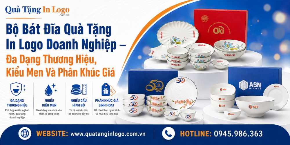 Bộ bát đĩa quà tặng in logo