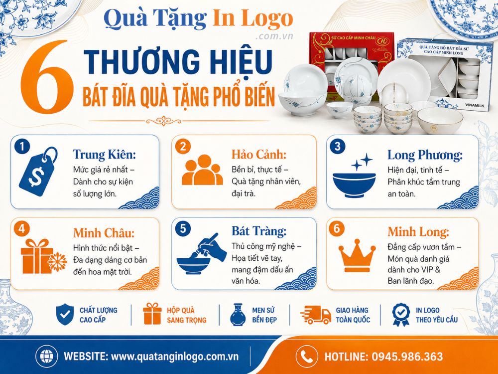 6 thương hiệu bát đĩa quà tặng in logo