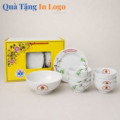 Bộ bát đĩa in logo quà tặng
