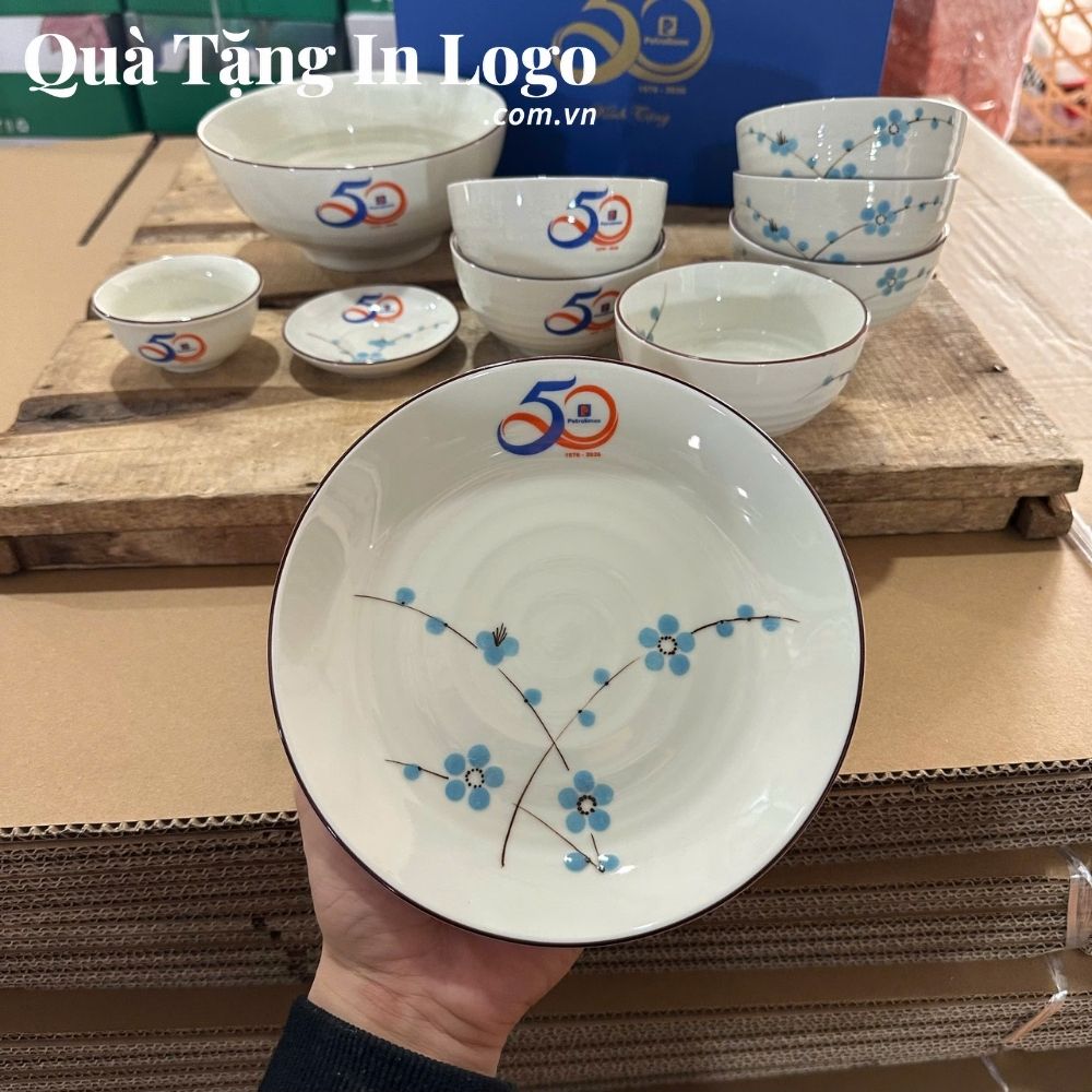 Bộ bát đĩa in logo quà tặng