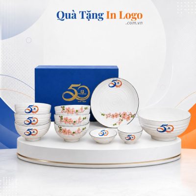 Bộ bát đĩa quà tặng in logo