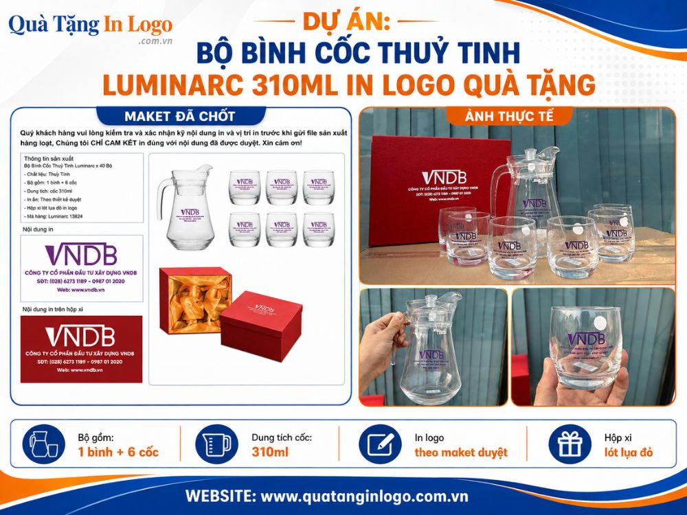 Bộ bình cốc thủy tinh in logo quà tặng