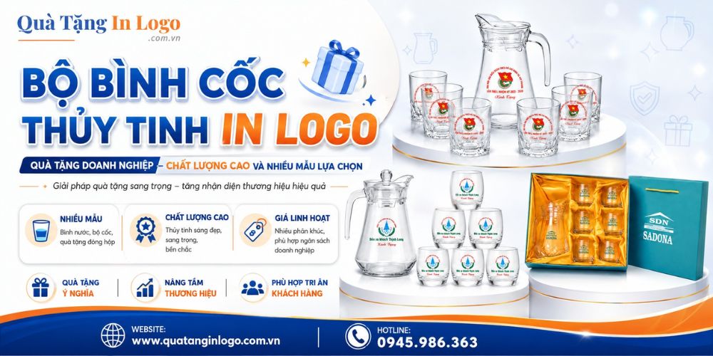 Bộ bình ly thủy tinh in logo