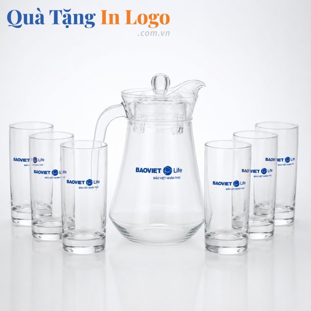 Bộ bình cốc thủy tinh in logo quà tặng