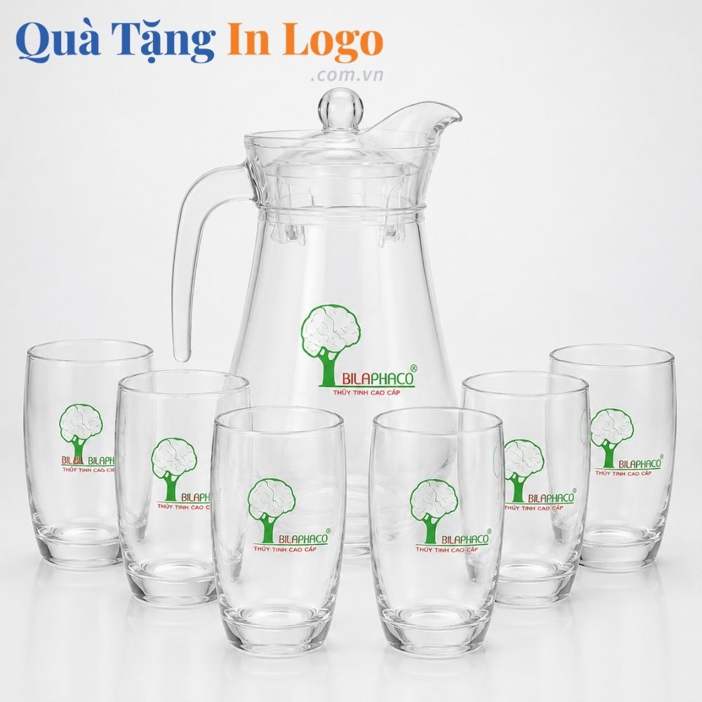 Bộ bình cốc thủy tinh in logo quà tặng
