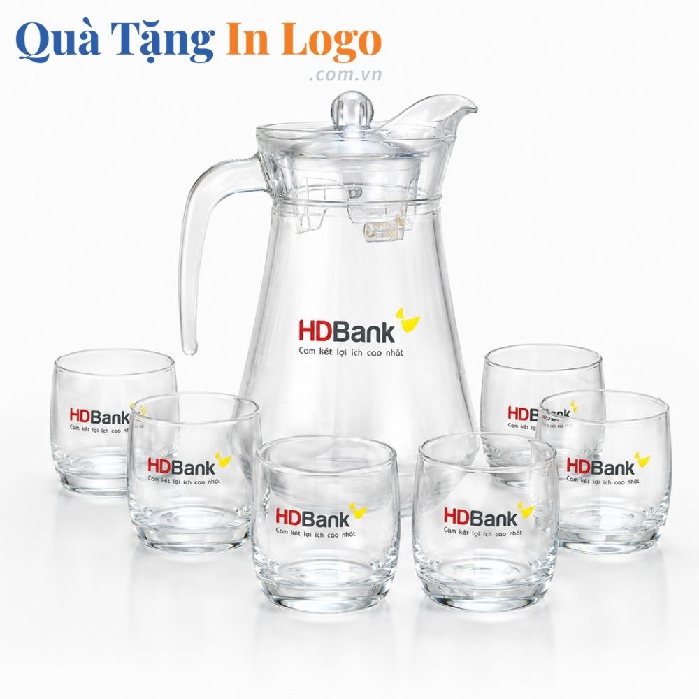 Bộ bình cốc thủy tinh in logo quà tặng