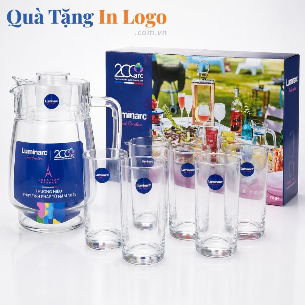 Bộ bình cốc thủy tinh in logo quà tặng