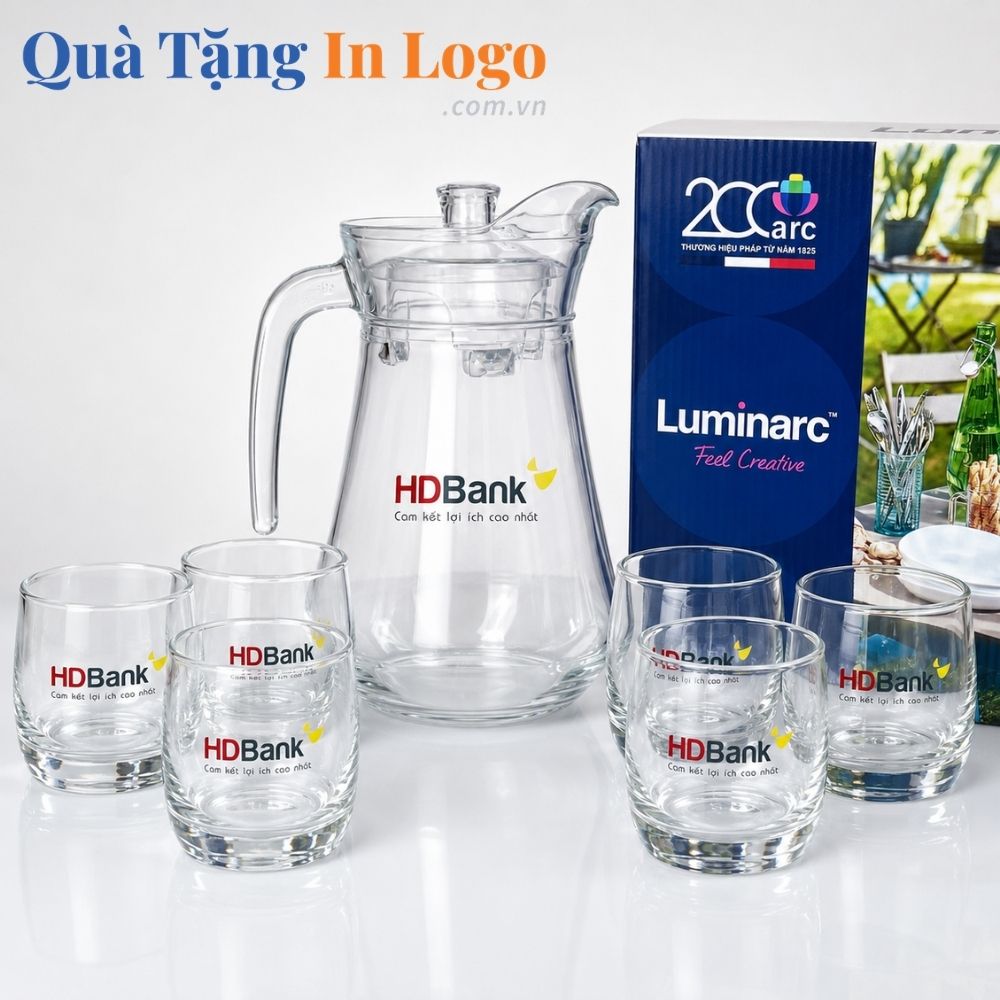 Bộ bình cốc thủy tinh in logo quà tặng