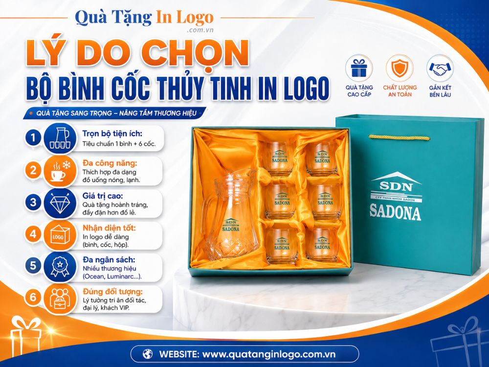 Lý do chọn bộ bình cốc thủy tinh in logo làm quà tặng