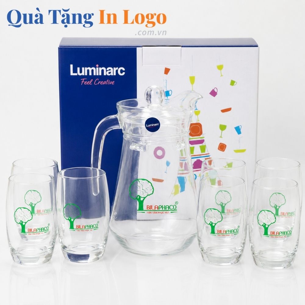 Bộ bình cốc thủy tinh in logo quà tặng