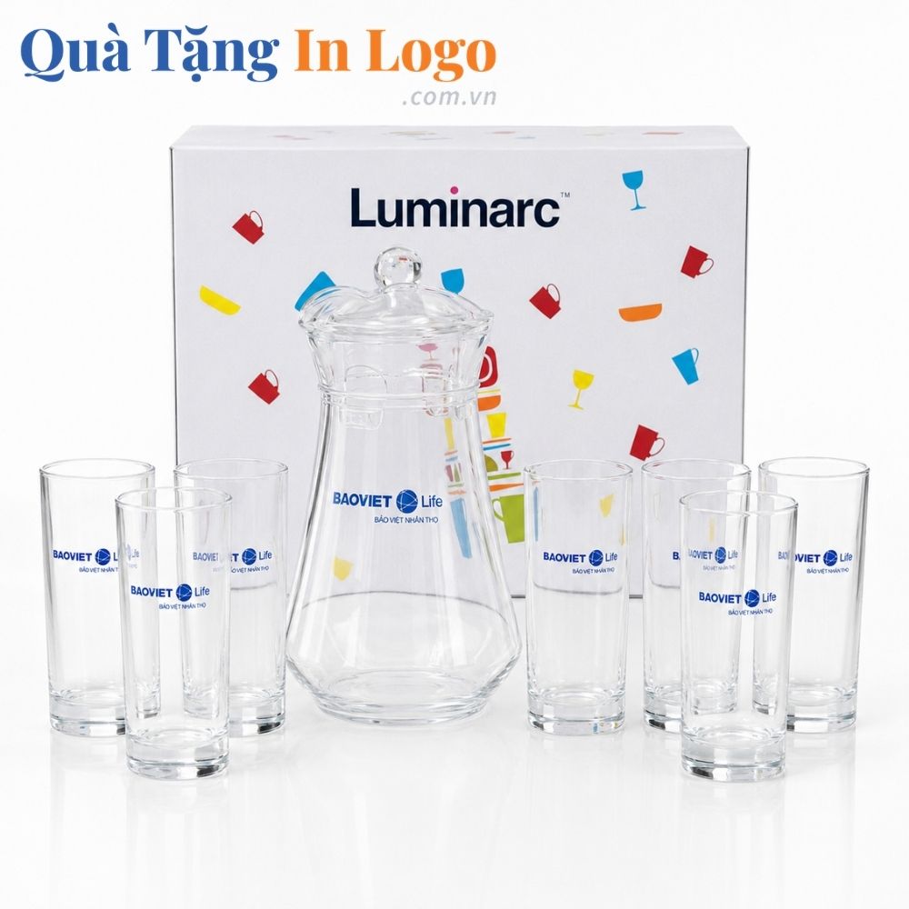 Bộ bình cốc thủy tinh in logo quà tặng