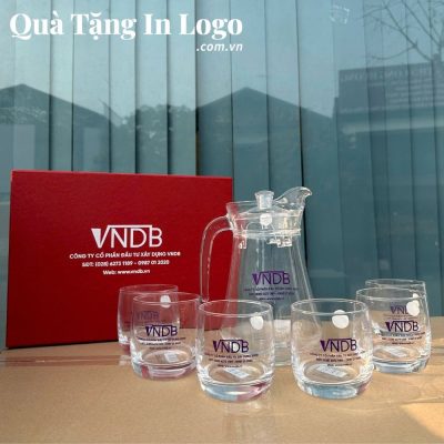 Bộ bình cốc thủy tinh in logo quà tặng