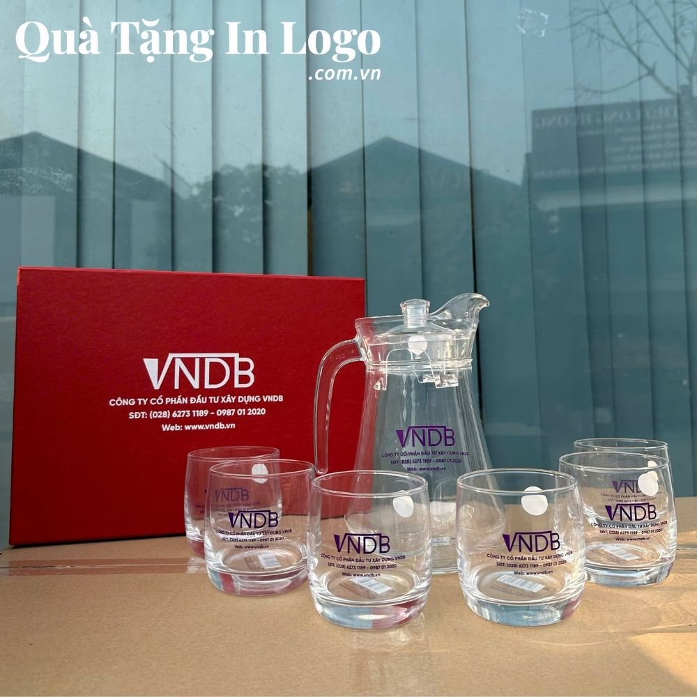Bộ bình cốc thủy tinh in logo quà tặng