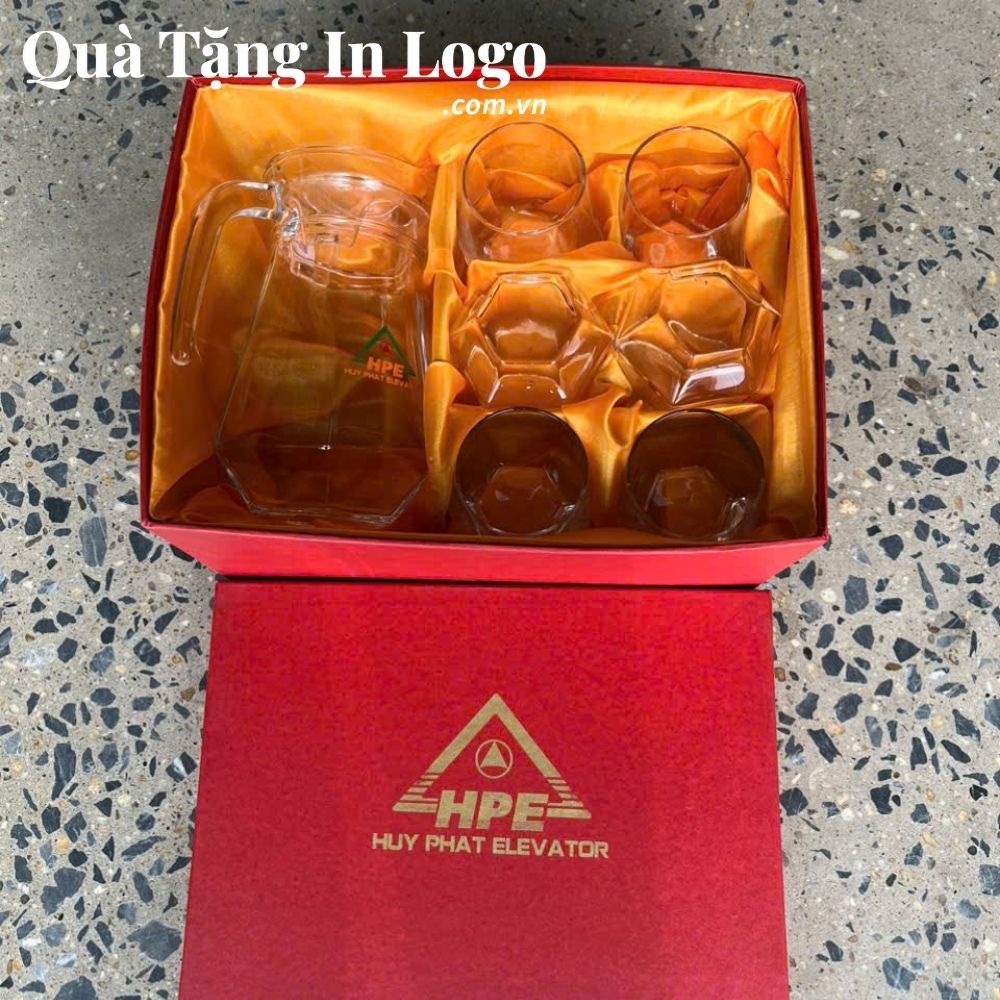 Bộ bình cốc thủy tinh in logo quà tặng