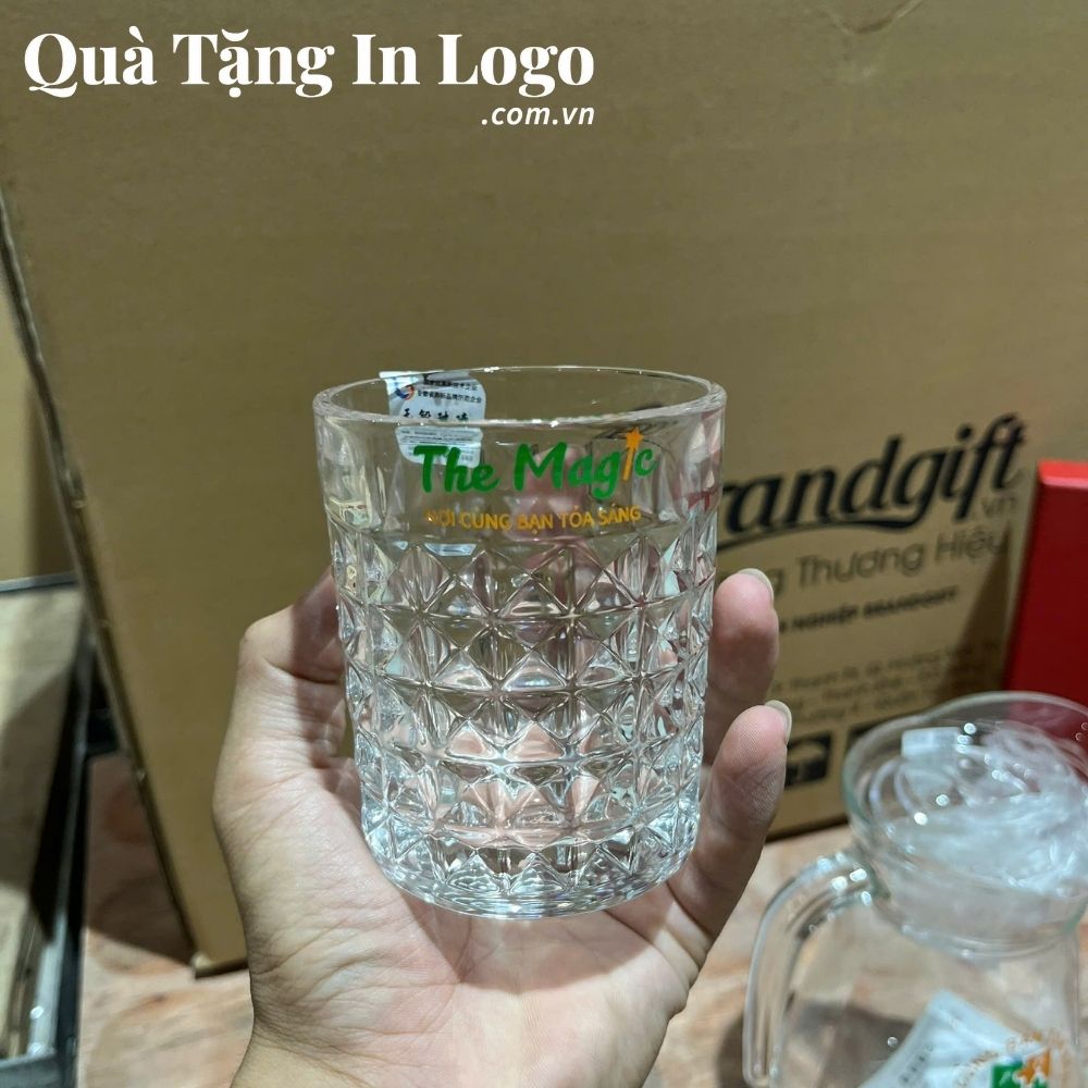 Bộ bình cốc thủy tinh in logo quà tặng