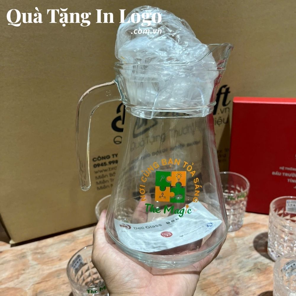 Bộ bình cốc thủy tinh in logo quà tặng