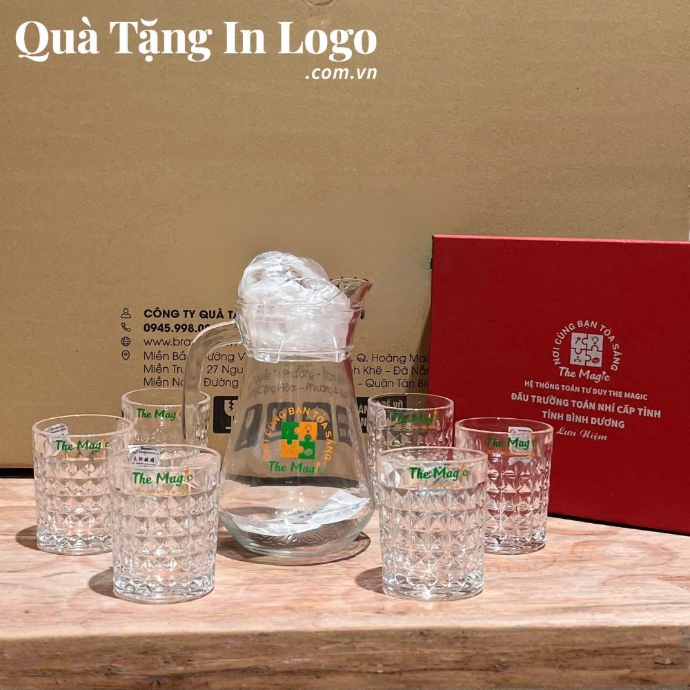 Bộ bình cốc thủy tinh in logo quà tặng