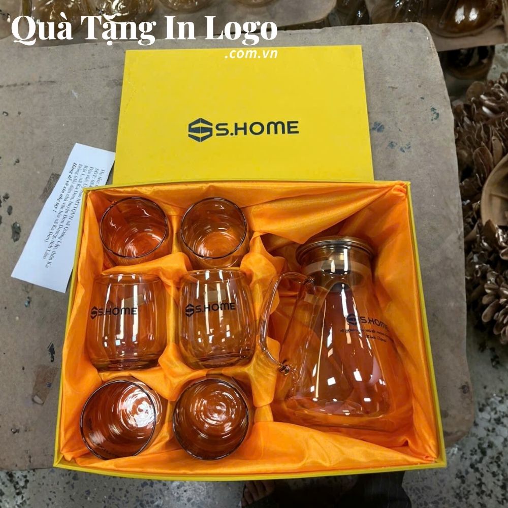 Bộ bình cốc thủy tinh in logo quà tặng