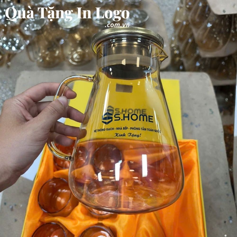 Bộ bình cốc thủy tinh in logo quà tặng