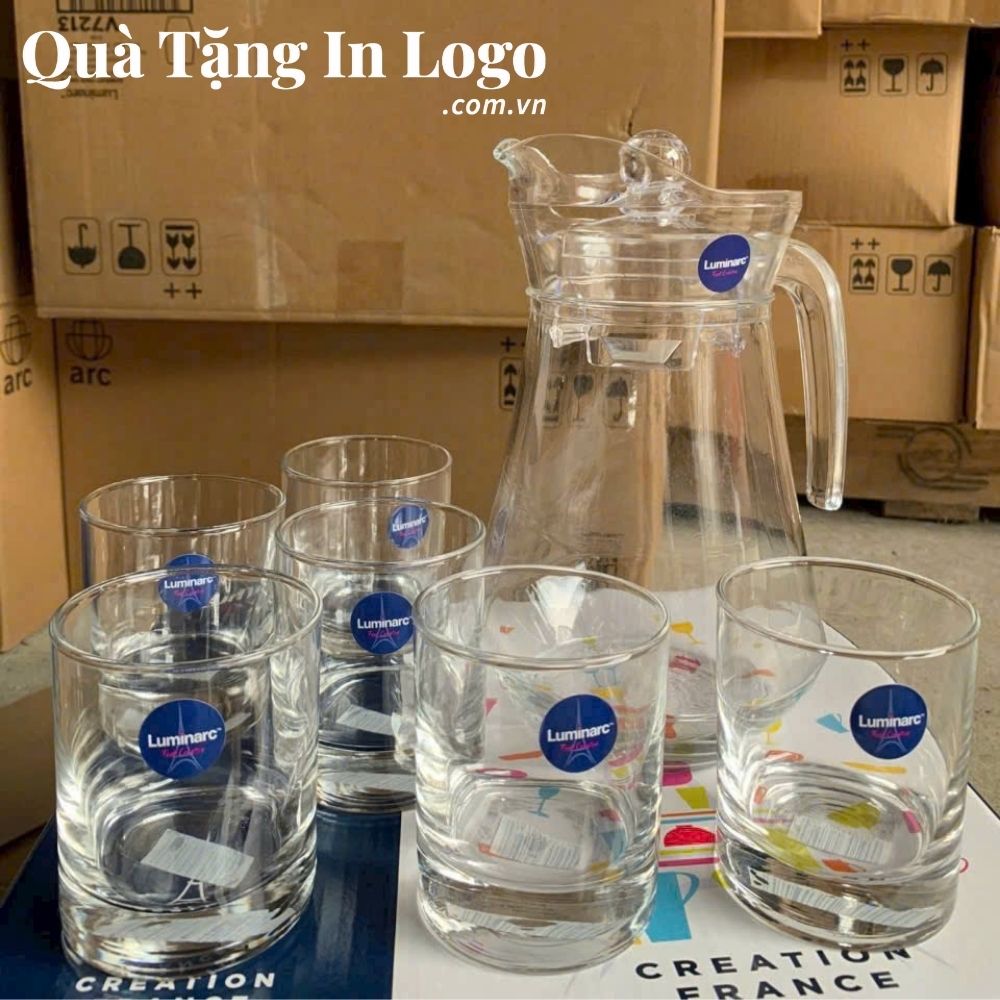 Bộ bình cốc thủy tinh in logo quà tặng