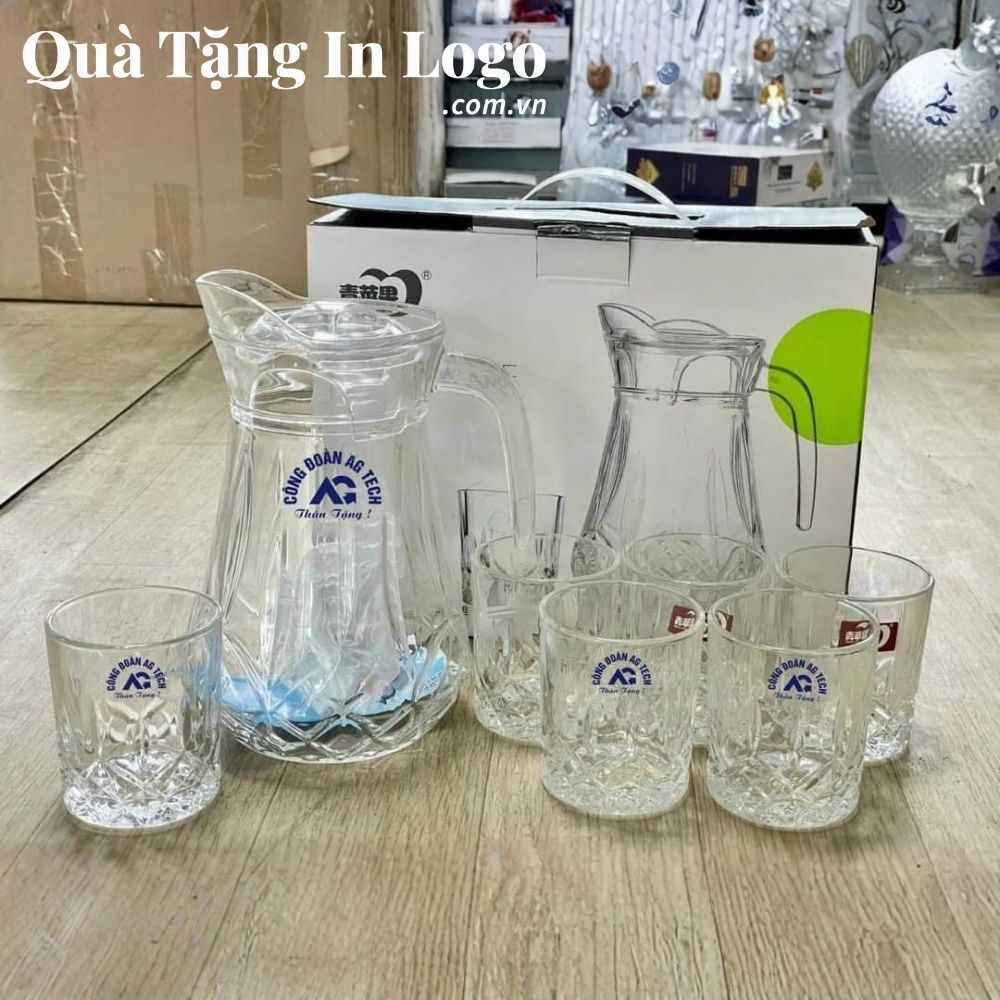 Bộ bình cốc thủy tinh in logo quà tặng