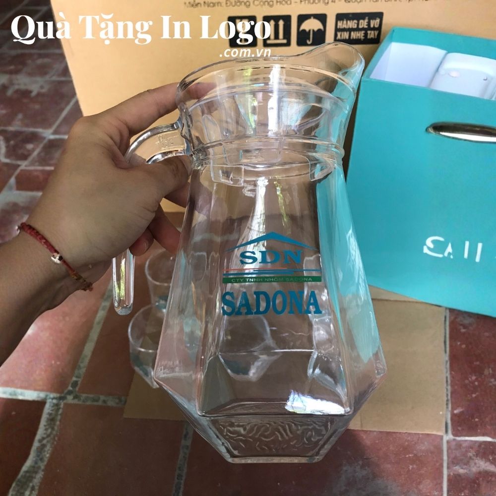Bộ bình cốc thủy tinh in logo quà tặng
