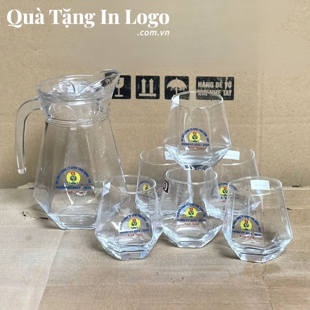 Bộ bình cốc thủy tinh in logo quà tặng