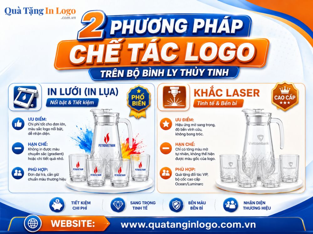 2 phương pháp in logo trên bộ bình ly thủy tinh quà tặng