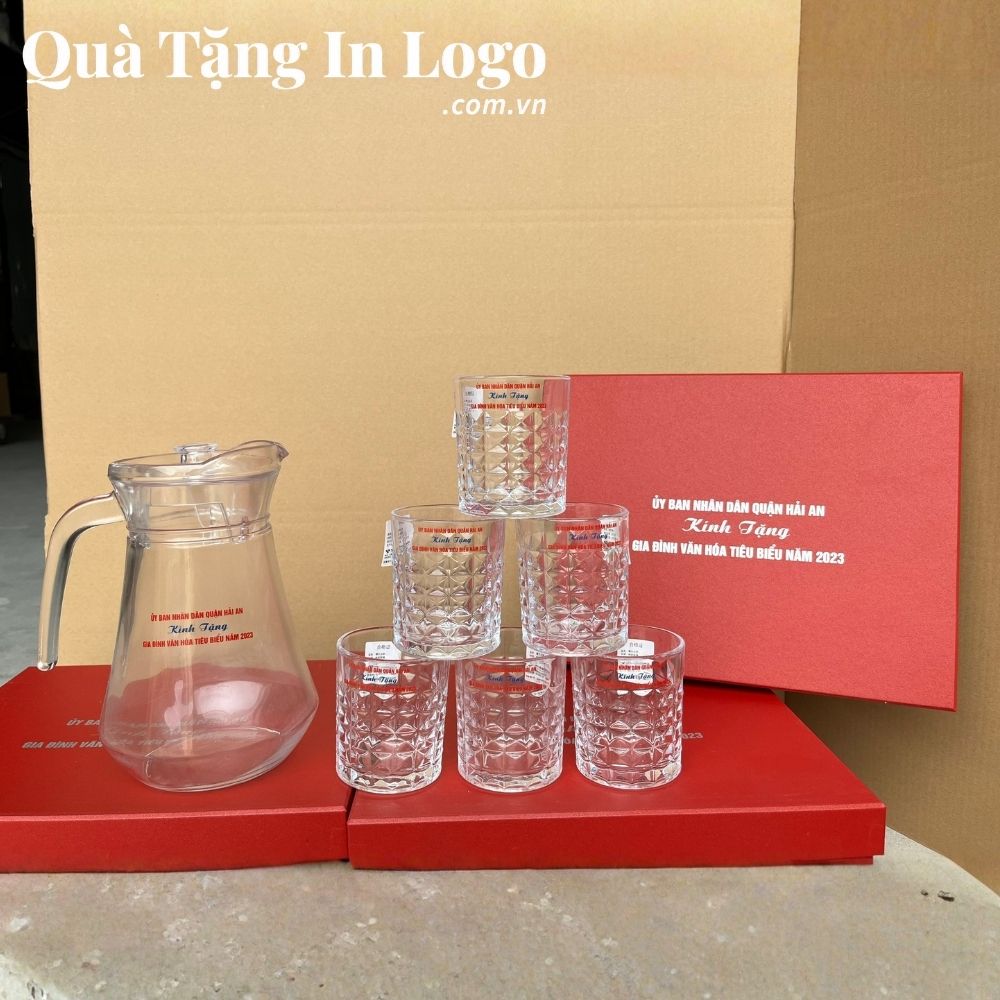Bộ bình cốc thủy tinh in logo quà tặng