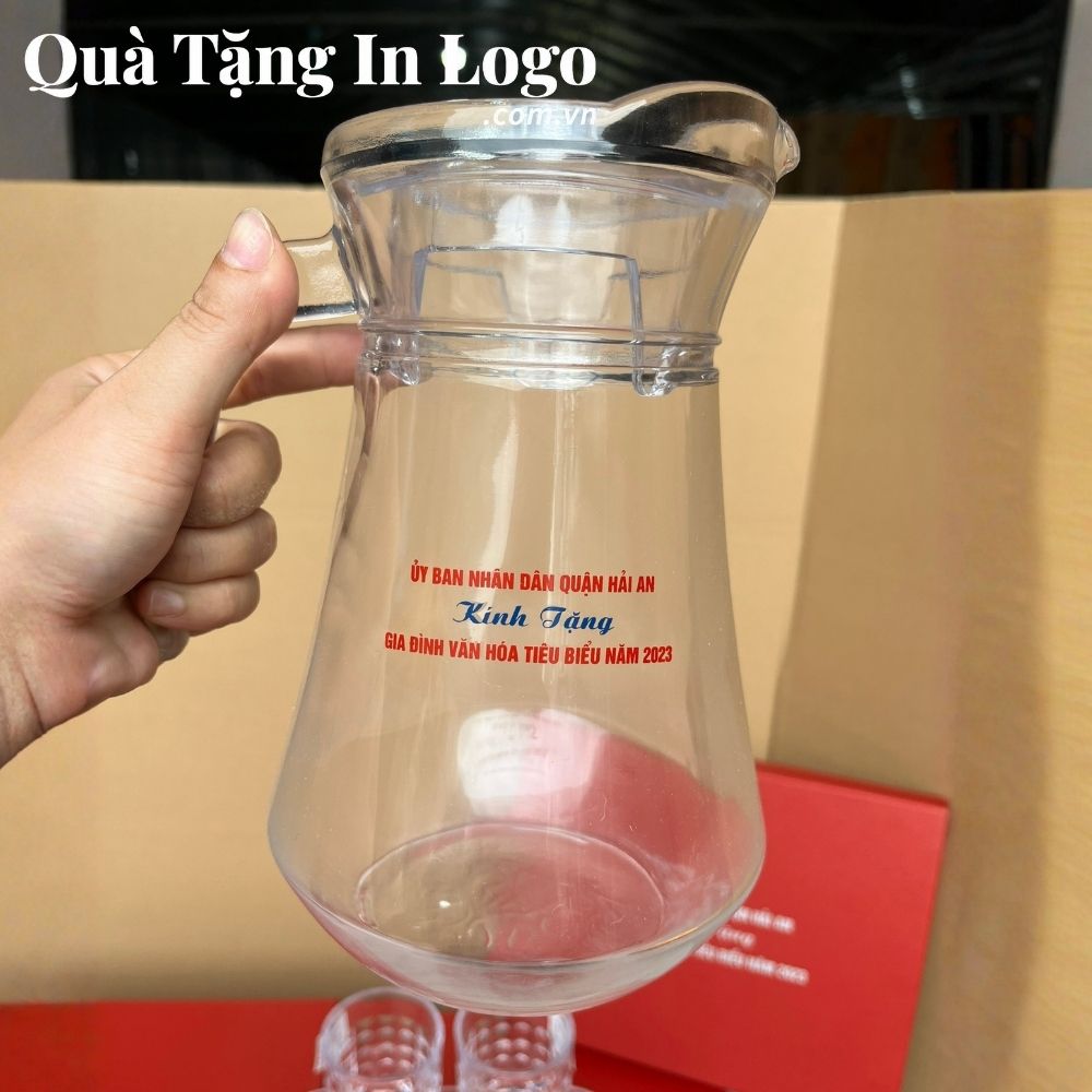Bộ bình cốc thủy tinh in logo quà tặng
