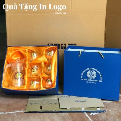 Bộ bình cốc thủy tinh in logo quà tặng