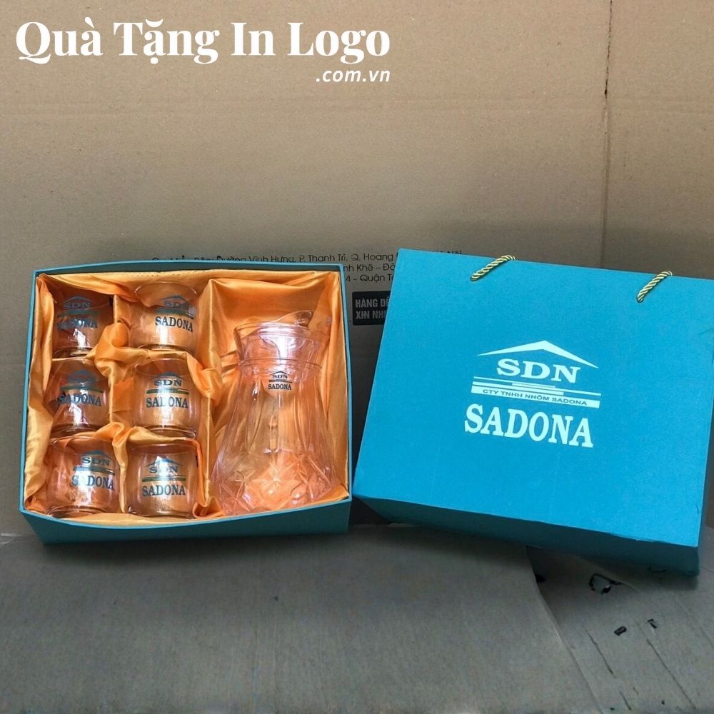Bộ bình cốc thủy tinh in logo quà tặng