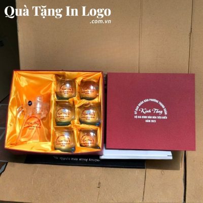 Bộ bình cốc thủy tinh in logo quà tặng