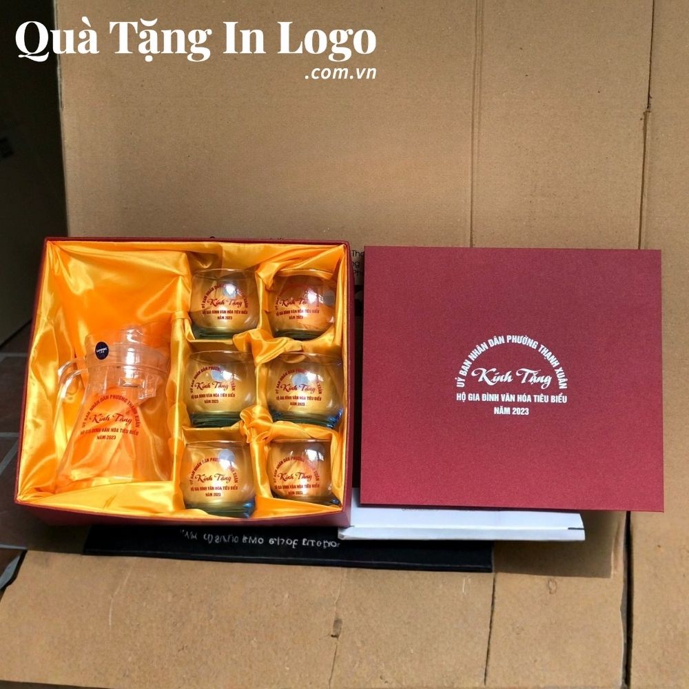 Bộ bình cốc thủy tinh in logo quà tặng