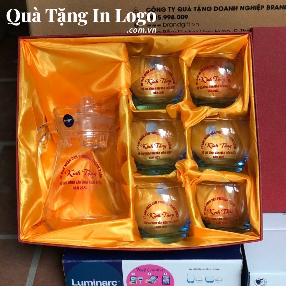 Bộ bình cốc thủy tinh in logo quà tặng