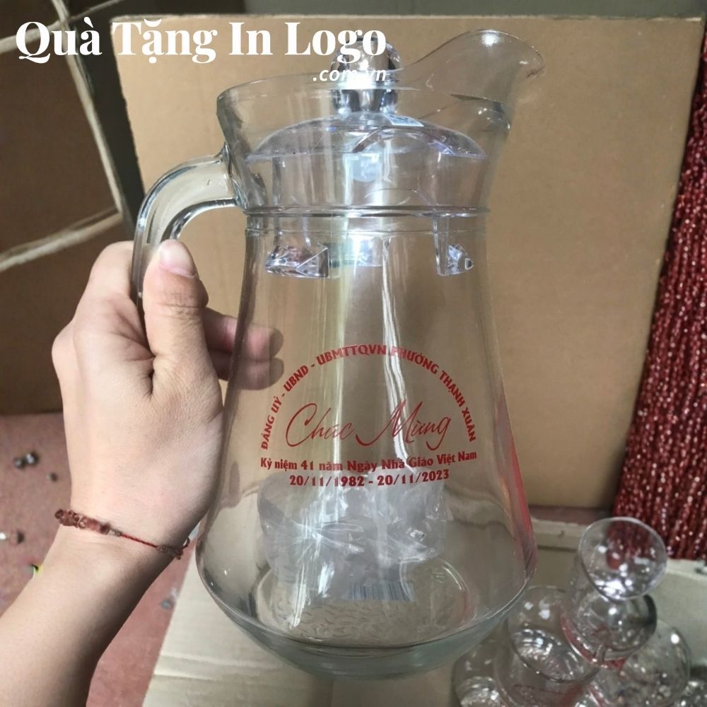 Bộ bình cốc thủy tinh in logo quà tặng