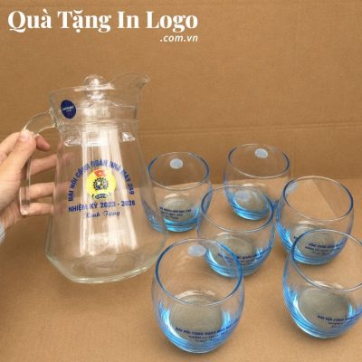 Bộ bình cốc thủy tinh in logo quà tặng
