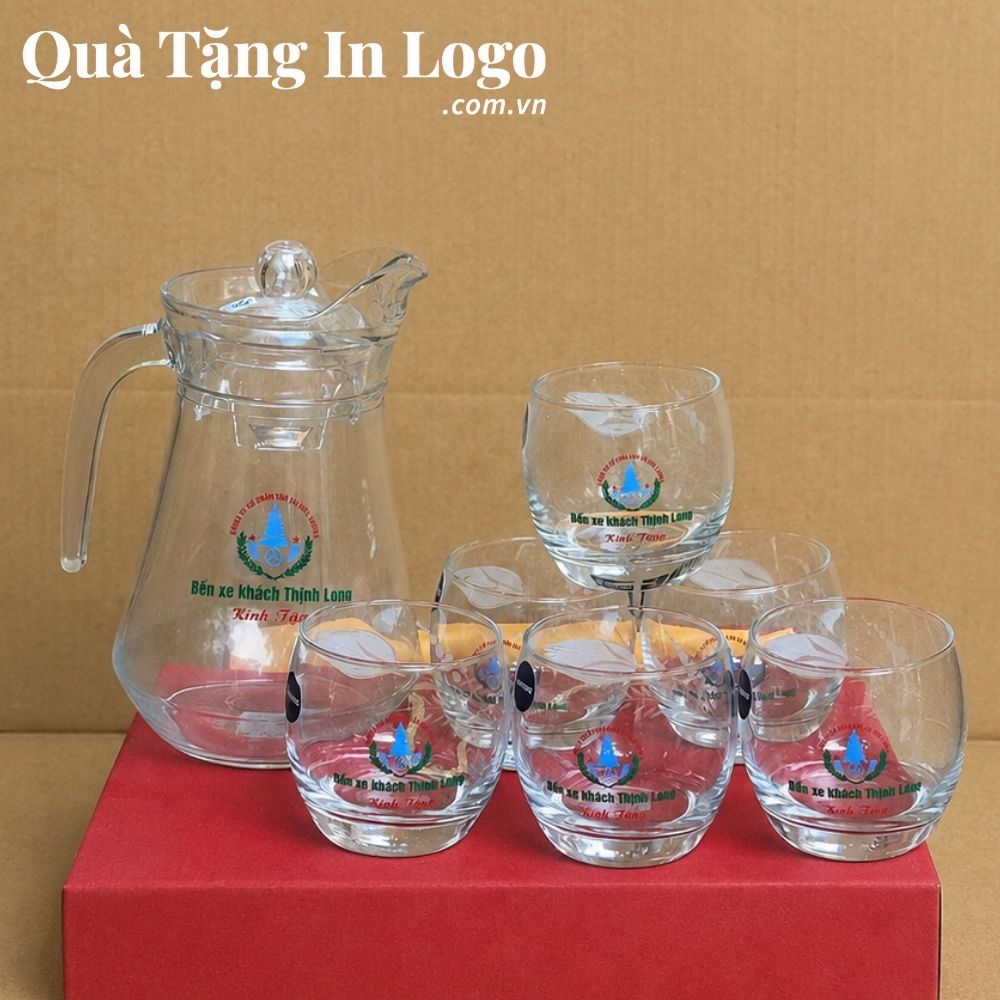Bộ bình cốc thủy tinh in logo quà tặng