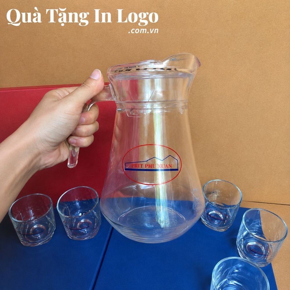 Bộ bình cốc thủy tinh in logo quà tặng