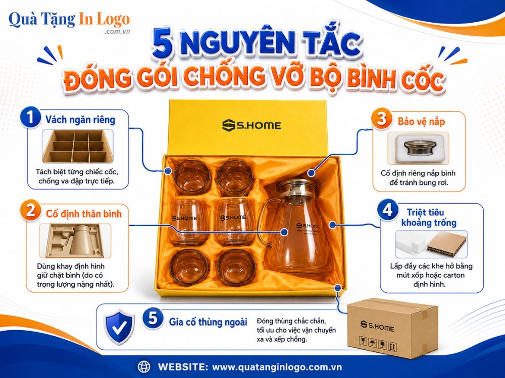 Các đóng gói chắc chắn bộ bình ly thủy tinh quà tặng