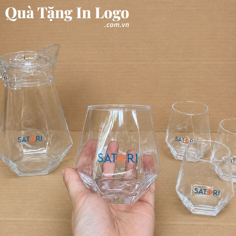 Bộ bình cốc thủy tinh in logo quà tặng