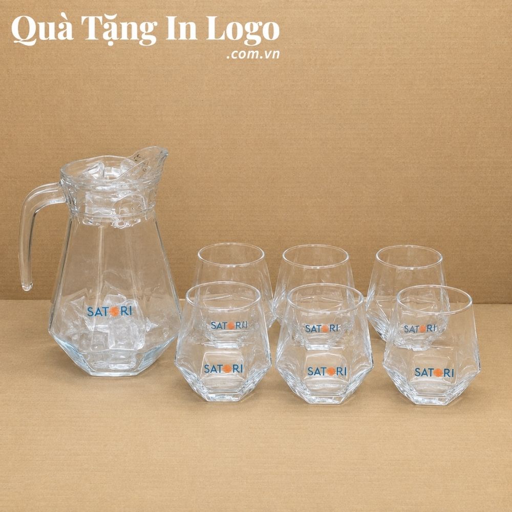 Bộ bình cốc thủy tinh in logo quà tặng