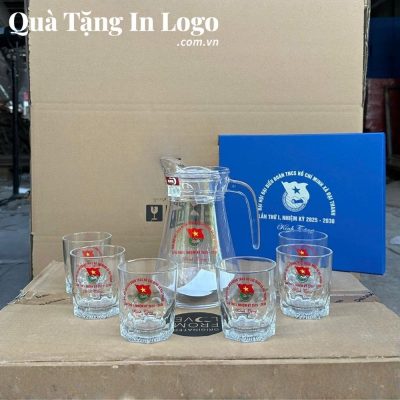 Bộ bình cốc thủy tinh in logo quà tặng