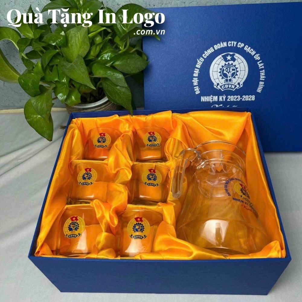 Bộ bình cốc thủy tinh in logo quà tặng