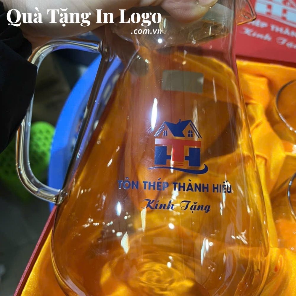 Bộ bình cốc thủy tinh in logo quà tặng
