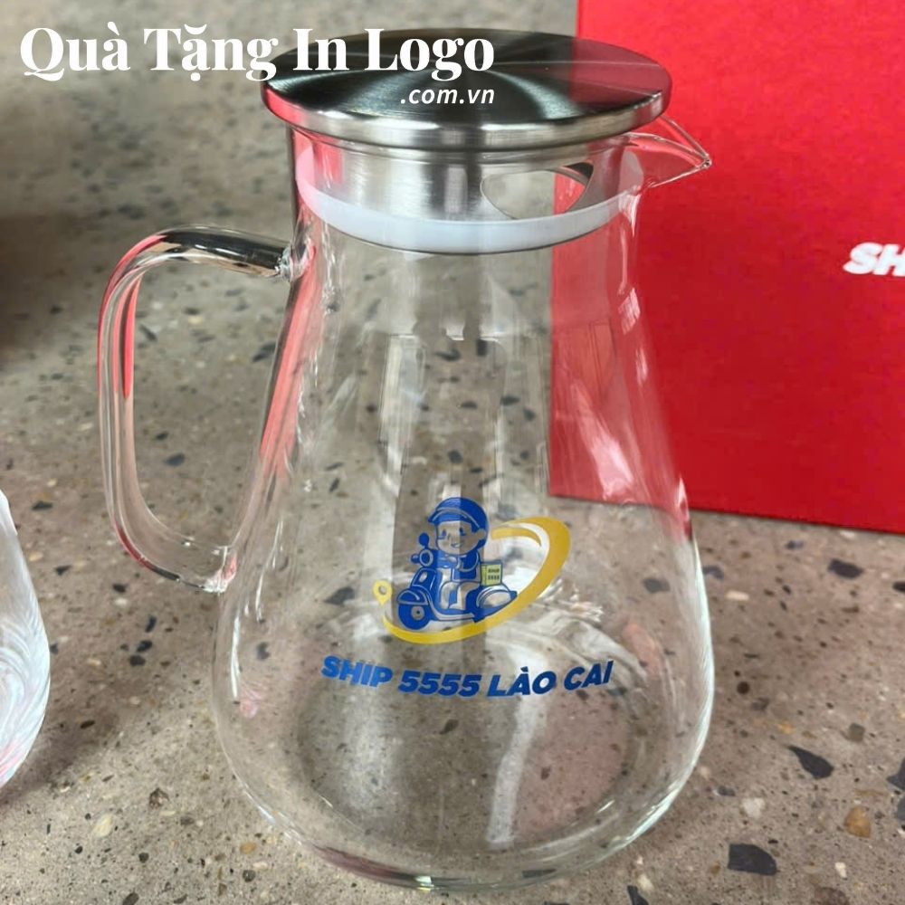 Bộ bình cốc thủy tinh in logo quà tặng